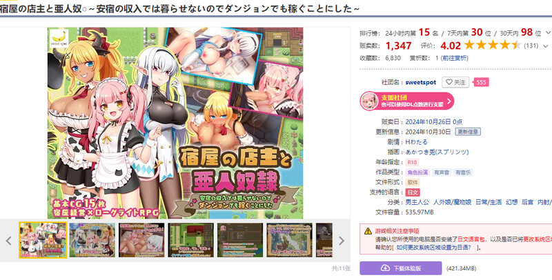 图片[1]-DL10月新作【回合RPG/日常生活/后宫】旅店店主和亚人奴隶（宿屋の店主と亜人奴○～安宿の収入では暮らせないのでダンジョンでも稼ぐことにした～）V1.01 AI汉化【1.50G】-爱玩ACG